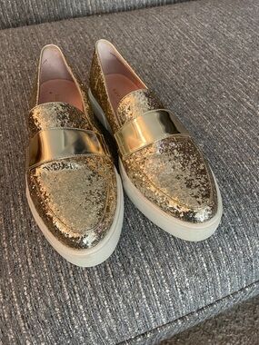 kate spade Gold Glitter Platform Loafers